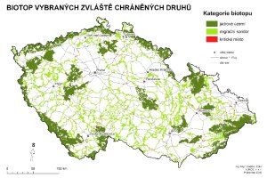 mapa biotopu vybraných zvláště chráněných druhů