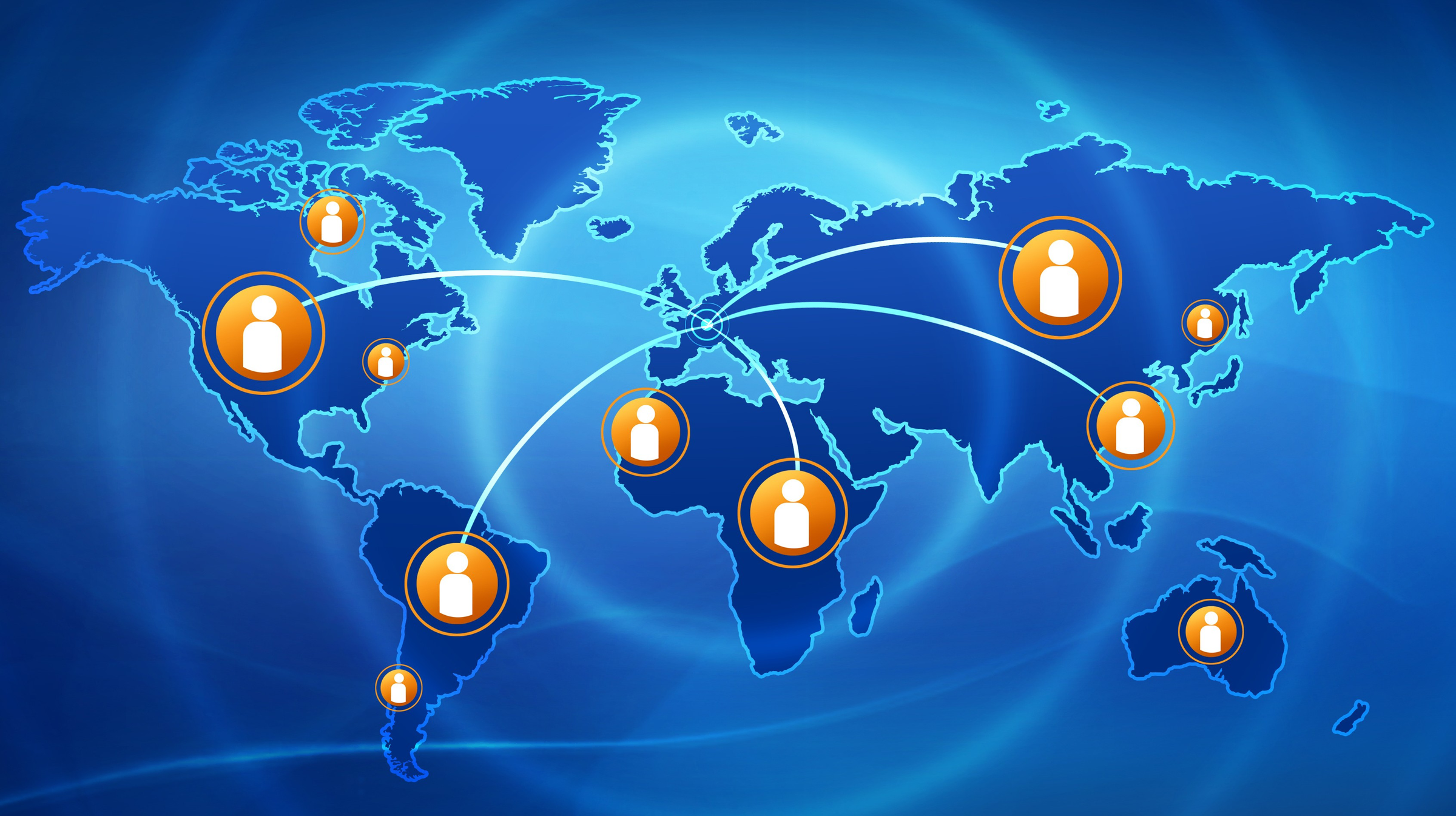 Vizualizace Země s ikonami lidí