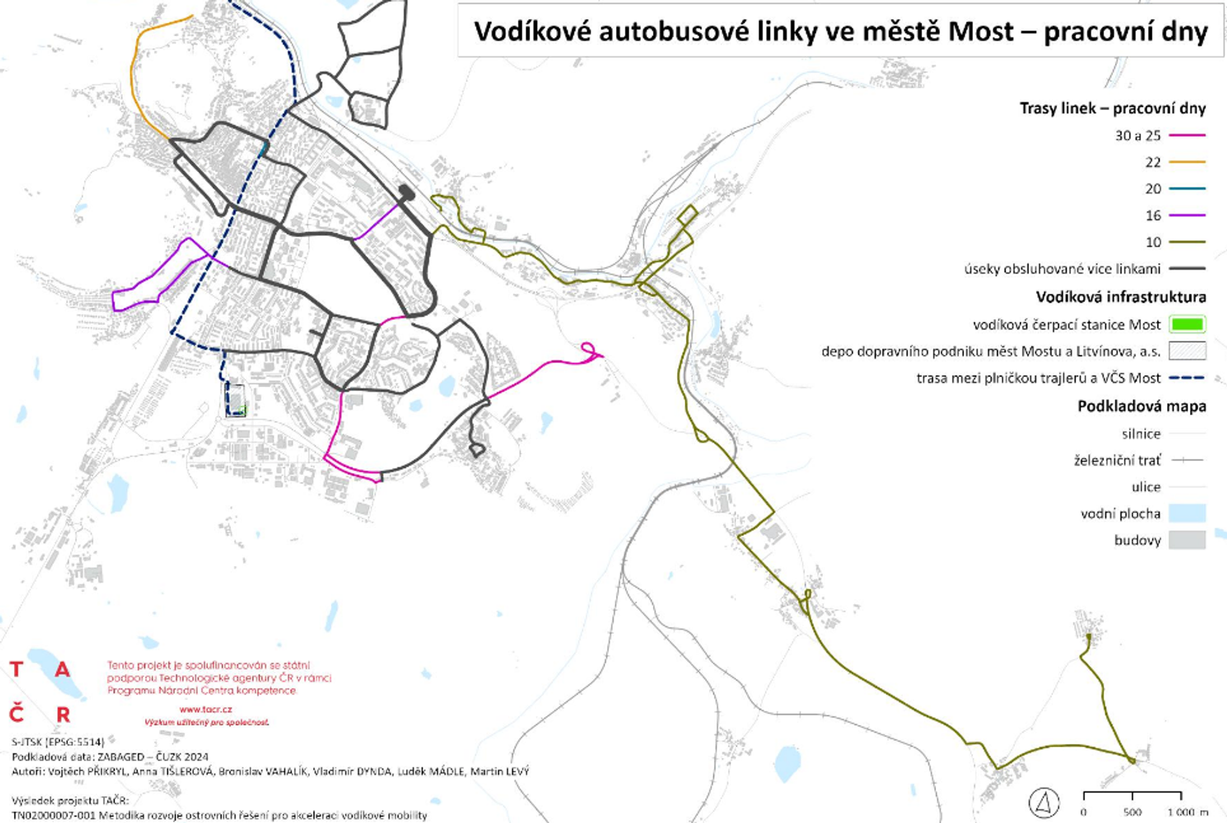 Mapa provozu čerpací vodíkové stanice pro autobusy Most - Litvínov