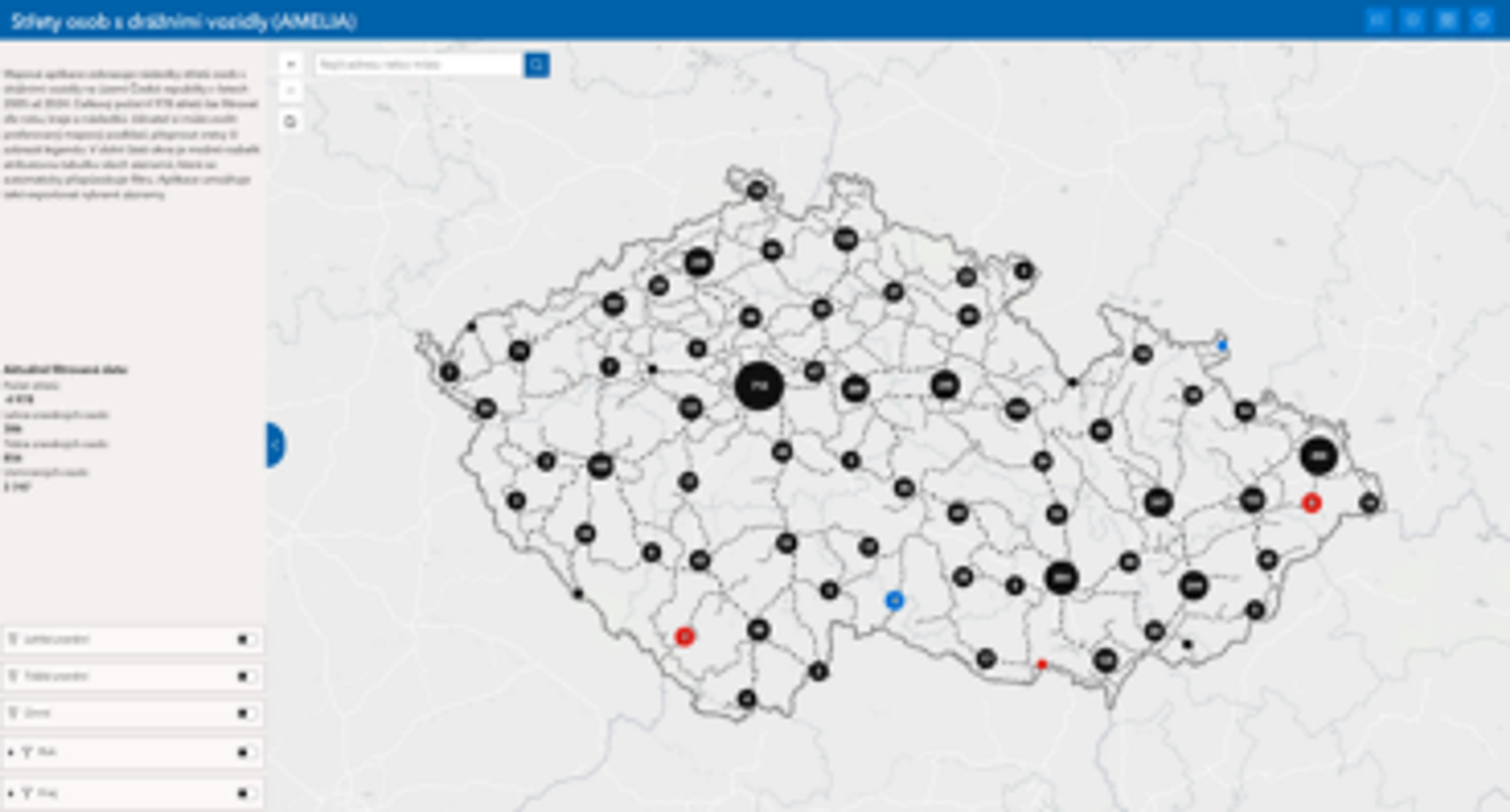 Mapa střetů vozidel s vlaky