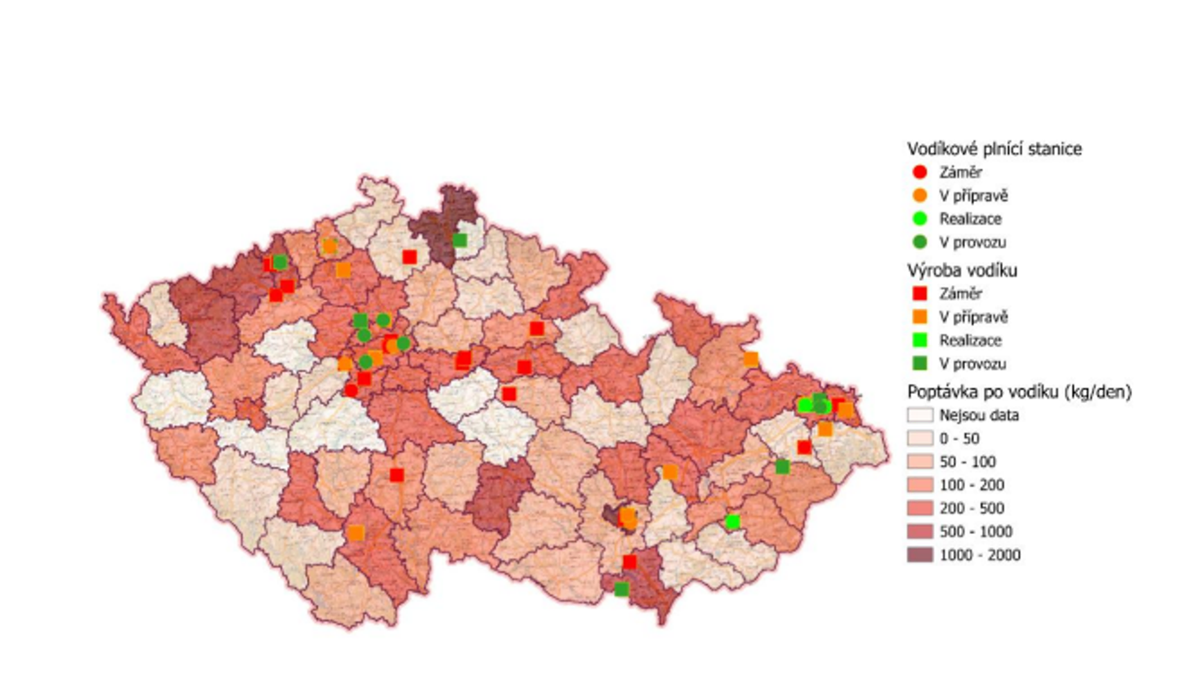 Mapa poptávky firem po vodíku